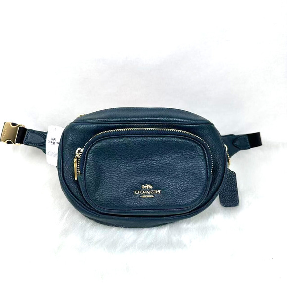 Coach Court Belt Bag In Peacock Blue Leather 6488 NWT - Picture 1 of 11